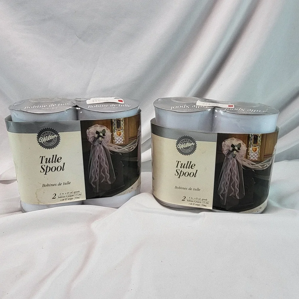 Lot of 2 Wilton White Tulle 2 pk (4 total) Weddings Bride Graduation Party Decor